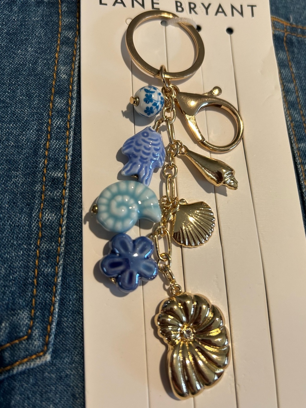 Lane Bryant Seashell Bag Charm NWT Jeans Charm Ceramic Beads Coastal Beach Bag